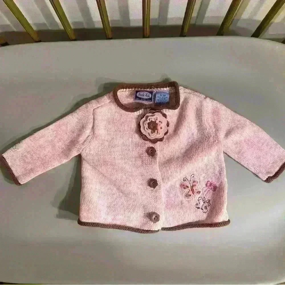 100% cotton embroidered smocked button down floral flower pink cardigan no flaws